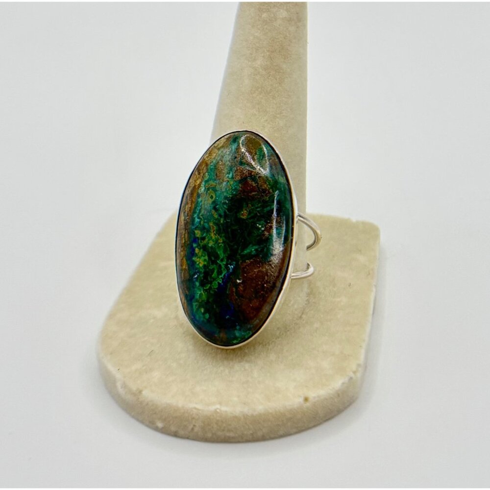 Womens Size 9 Azurite Malachite Ring 925 Sterling Silver Natural Gemstone 1.5"